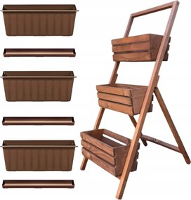 Virágtartó állvány fa összecsukható virágtartó 3 virágtartó állvány barna