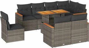vidaXL 9 részes szürke polyrattan akácfa kerti ülőgarnitúra párnákkal