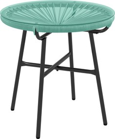 Outsunny Kerek Kerti Kávézó Asztal Rattan Hatású Gyantából, Fém és Edzett Üveg Felső Ø 50 x 50 cm Zöld | Aosom