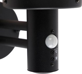 Kültéri fali lámpa fekete, átlátszó búrával és mozgásérzékelővel - Sfera