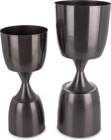 2 x Fedél Kétoldalas Virágtartó Fém Fekete Magas Modern 70 cm