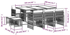 vidaXL 11 részes bézs polyrattan kerti étkezőgarnitúra párnákkal