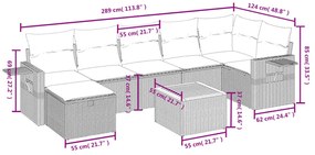 8 részes fekete polyrattan kerti ülőgarnitúra párnákkal