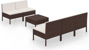 vidaXL 6 részes barna polyrattan kerti bútorszett párnákkal
