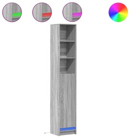 Szürke sonoma szerelt fa tálalószekrény LED-del 36x32,5x200 cm