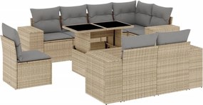vidaXL 9 részes bézs polyrattan kerti ülőgarnitúra párnákkal