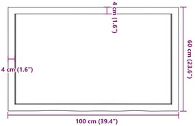világosbarna kezelt tömör fa fürdőszobai pult 100x60x(2-6) cm