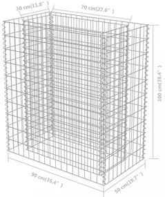 horganyzott acél gabion magaságyás 90 x 50 x 100 cm