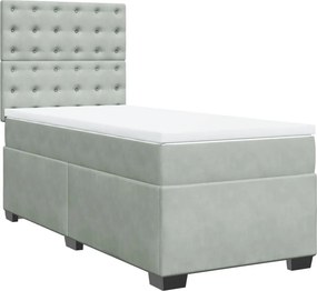 vidaXL világosszürke bársony rugós ágy matraccal 90x190 cm