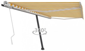 sárga és fehér kézzel kihúzható póznás napellenző 450 x 300 cm