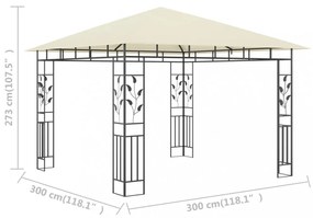 krémszínű pavilon szúnyoghálóval 3 x 3 x 2,73 m 180 g/m²