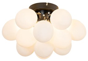 Art Deco mennyezeti lámpa fekete opál üveggel 3-lámpás - Uvas