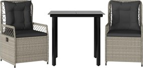 vidaXL 3részes világosszürke polyrattan kerti étkezőgarnitúra párnával