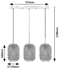 Rabalux 72093 - ADALLA 3xE27/40W/230V rattan függeszték
