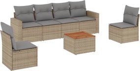 vidaXL 7 részes bézs polyrattan kerti ülőgarnitúra párnákkal