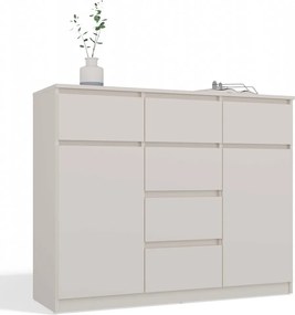 Komód 2D6S Szekrény 120 CM Kasmír Bézs 6 Fiók 2 Ajtós Hálószoba Nappali