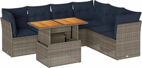vidaXL 7 részes szürke polyrattan kerti ülőgarnitúra párnákkal