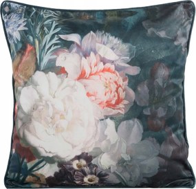 Dekoratív párnahuzat Velvet 45x45 Eurofirany sötét türkiz krémszínű virágok