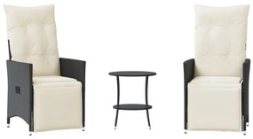 3 részes fekete polyrattan bisztrógarnitúra párnával