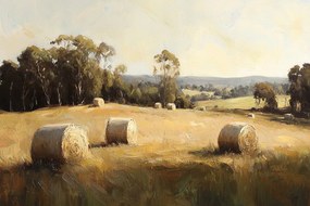 Canvas Vászonkép Tájkép Lengyelország Falu Aratás Mező Széna Nyár 60x40