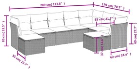 9 részes fekete polyrattan kerti ülőgarnitúra párnákkal