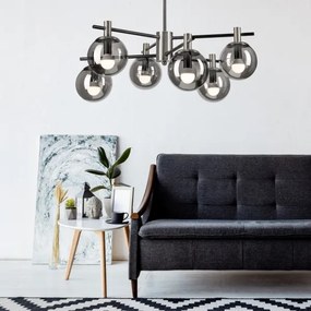 Csillár rúdon LILOU 6xE14/5W/230V matt króm/füstös