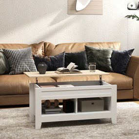 HOMCOM Emelhető Fedeles Kávézóasztal 105x50x49 cm Fehér és Natúr | Aosom