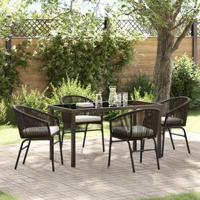 5 Részes Kerti Étkező Szett - Barna Poly Rattan
