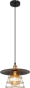 Globo 15086BH1 Függeszték fém fekete matt, fémháló antik sárgaréz, kábel PVC fekete, ø: 300mm, M: 1500mm, 1x E27 60W 230V izzó nélkül