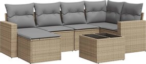 vidaXL 7 részes bézs polyrattan kerti ülőgarnitúra párnákkal