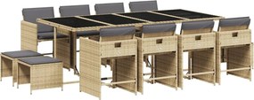 vidaXL 13részes vegyes bézs polyrattan kerti étkezőgarnitúra párnákkal
