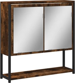 vidaXL füstölt tölgy szerelt fa tükrös fürdőszobaszekrény 60x16x60 cm
