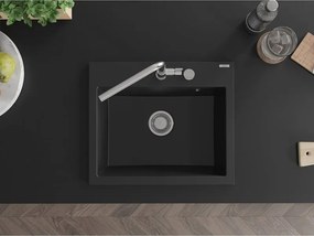 Mexen Oscar gránit mosogató 1-medencés 580 x 490 mm, fekete, krómozott szifon - 6519581000-77