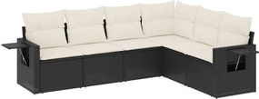 vidaXL 6 részes fekete polyrattan kerti ülőgarnitúra párnákkal