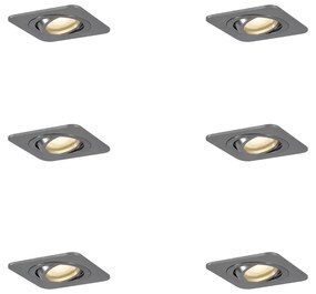 6 darabos, lekerekĂtett, sĂŒllyesztett, ĂĄgyĂșszĂŒrke spotlĂĄmpa kĂ©szlet GU10 50mm ĂĄllĂthatĂł IP44 - Alberto