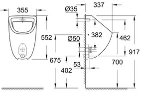 GROHE 39438000 - Piszoár BAU CERAMIC 337 × 355 × 552 mm kerámia/fehér