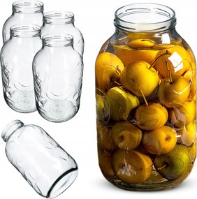 4db Üveg Befőttesüveg 5L Befőttesüveg Méz Uborka Nagy Mintás Gyümölcs 5000ML