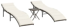 2 db barna polyrattan napozóágy asztallal