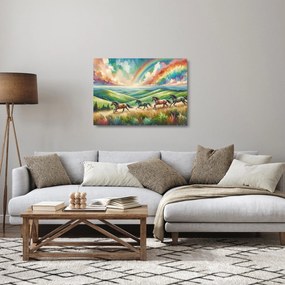Üveg kép – Vágtázó lovak a tájban (70x50 cm)