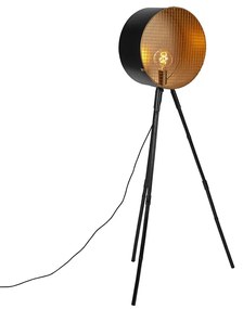 Vintage állólámpa bambusz állványon, fekete arannyal - hordó