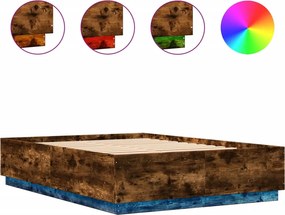 vidaXL füstös tölgy színű szerelt fa ágykeret LED-del 150x200 cm
