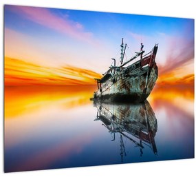 Kép - Napkelte egy hajóroncs felett (üvegen) (70x50 cm)