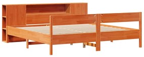 barna tömör fenyőfa könyvespolcos ágy matrac nélkül 200 x 200cm