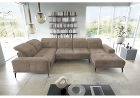 Világosbarna bársony sarokkanapé (bal oldali-U alakú) Neviro – ELTAP