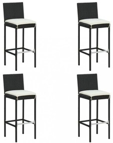 5 részes fekete polyrattan kültéri bárszett párnákkal