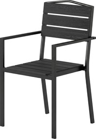 Outsunny kerti székek – 4 darab egymásra rakható teraszszék lécezett dizájnnal és kartámasszal, időjárásálló erkélyszékek (120 kg teherbírás), fekete,