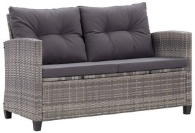 Kétszemélyes szürke polyrattan kerti kanapé párnákkal 124 cm
