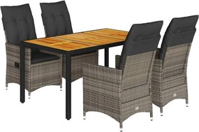vidaXL 5 részes szürke polyrattan kerti étkezőgarnitúra párnával