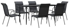 vidaXL 7 részes fekete acél és textilén kerti étkezőgarnitúra