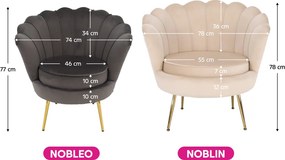 Fotel Art-deco stílusban, bézs Velvet anyag/gold chróm-arany, NOBLIN